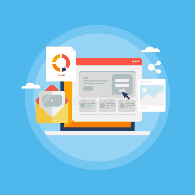 Website optimization, seo, content promotion for new website, branding, advertising technology concept. royalty free illustration