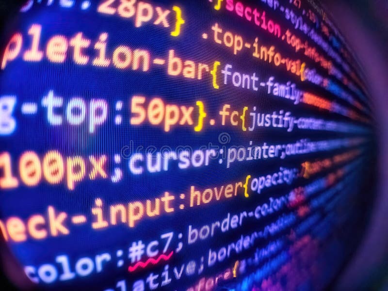Website programming code. Search engine optimization for better rankings with anchor tags. Binary code background. Finance data stock photo