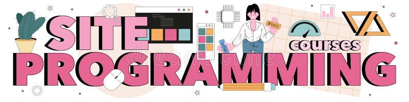 Website programming course typographic header. Content management stock illustration