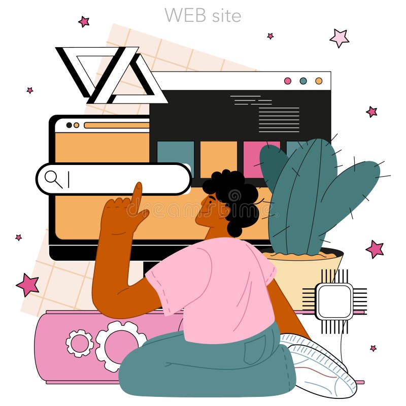 Website programming online service or platform. Content management system. Creation and modification of digital content. Website. Flat vector illustration