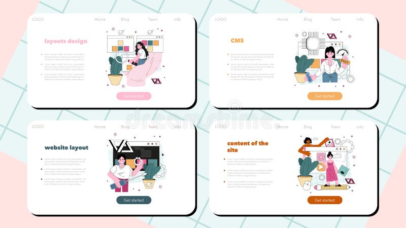 Website programming web banner or landing page set. Content management royalty free illustration