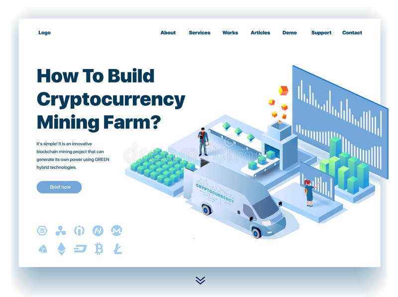 Website providing the service of how to build cryptocurrency mining farm royalty free illustration