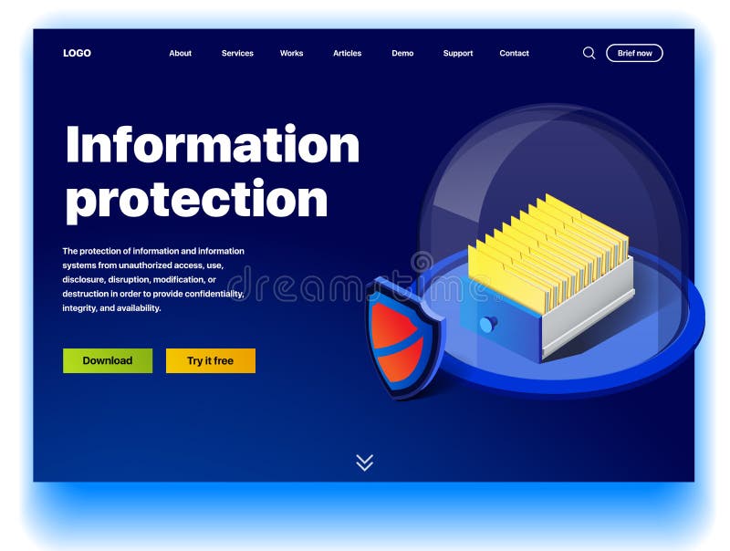 Website providing the service of information protection stock illustration