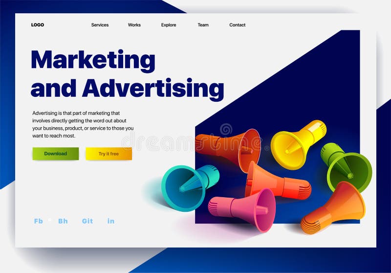 Website providing the service of marketing and advertising royalty free illustration