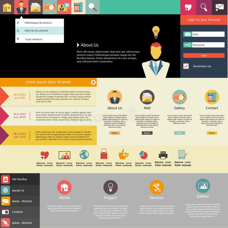Website template featuring the flat design trend stock illustration