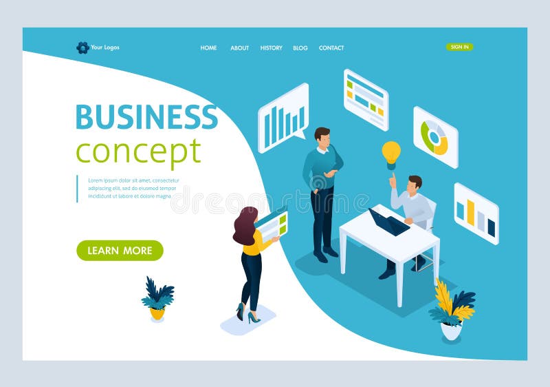 Isometric Landing Page for Business Solutions stock illustration