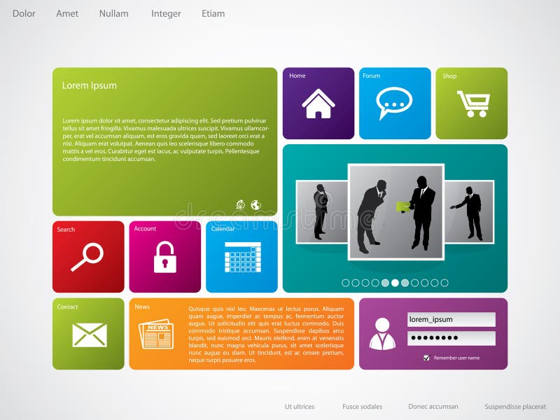 Website template with large icons stock illustration