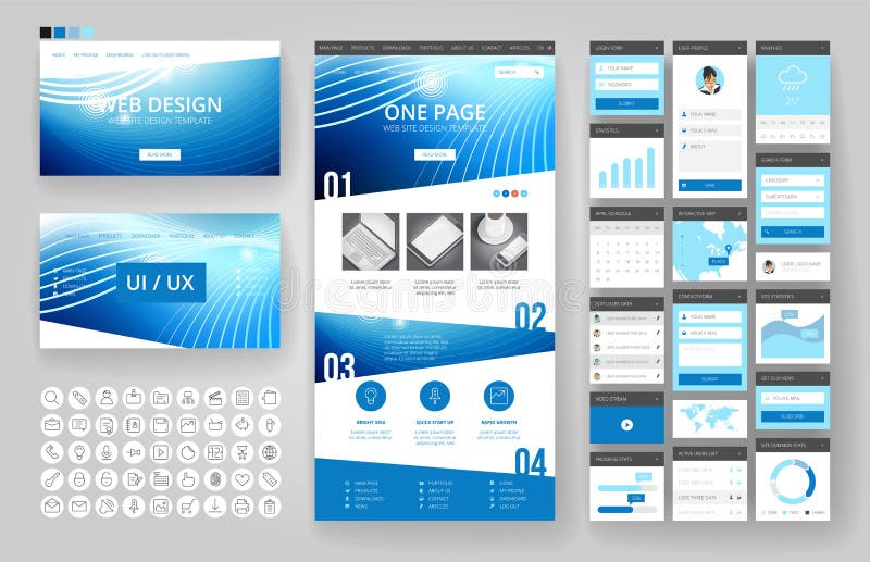 Website design template and interface elements vector illustration