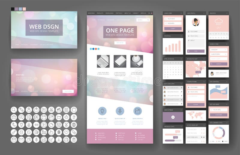 Website design template and interface elements stock illustration