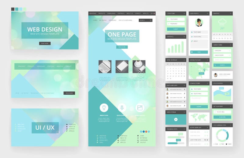 Website design template and interface elements stock illustration