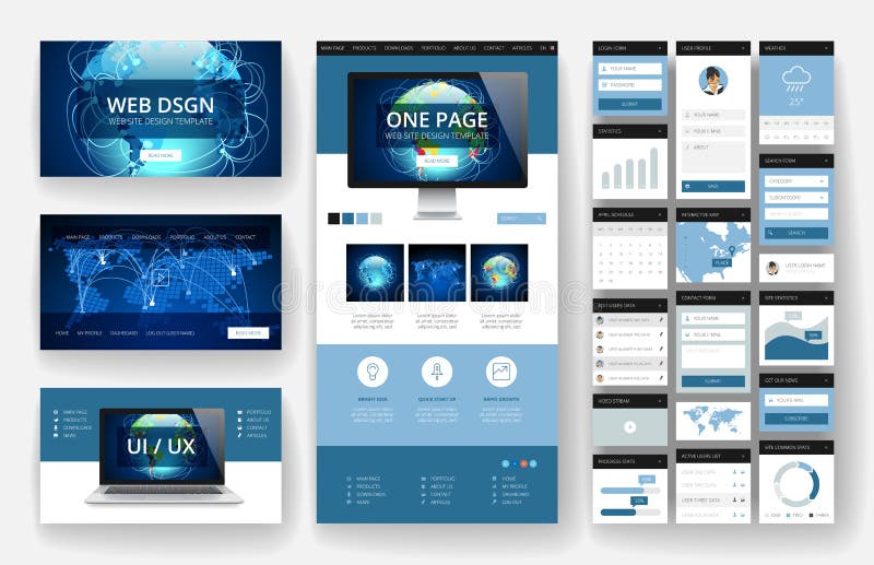Website design template and interface elements vector illustration