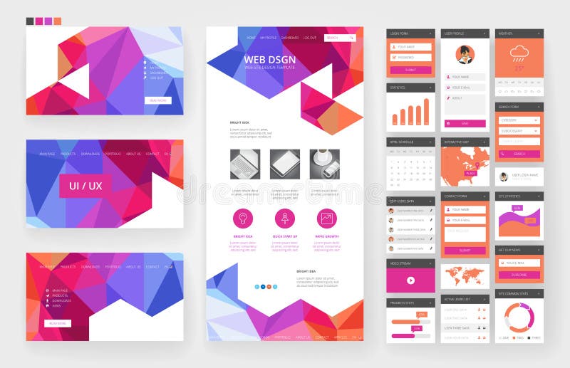 Website design template and interface elements stock illustration