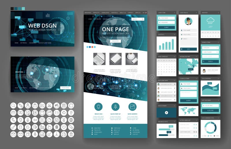 Website design template and interface elements stock illustration