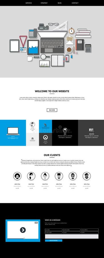 Website Template: One Page Flat Design Style vector illustration