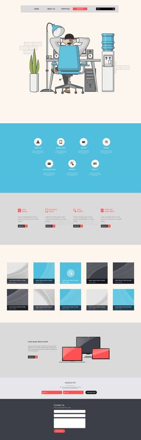 Website Template: One Page Flat Design Style royalty free illustration