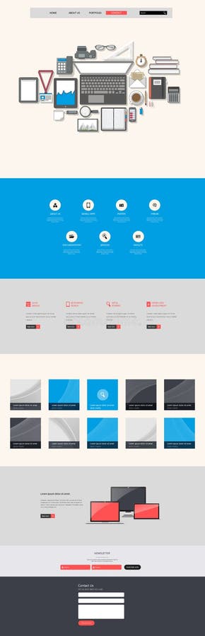 Website Template: One Page Flat Design Style royalty free illustration