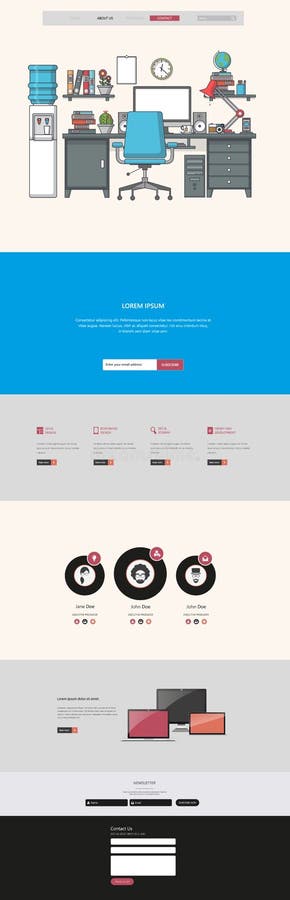 Website Template: One Page Flat Design Style stock illustration