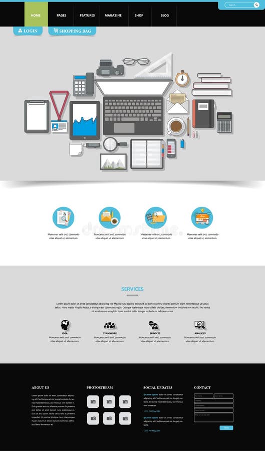 Website Template: One Page Flat Design Style vector illustration