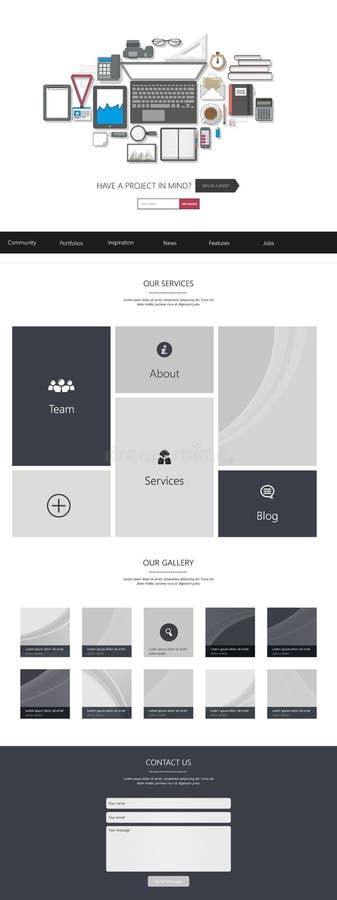 Website Template: One Page Flat Design Style royalty free illustration