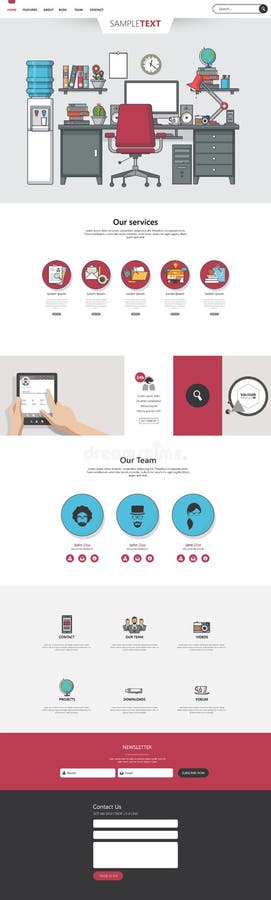 Website Template: One Page Flat Design Style stock illustration