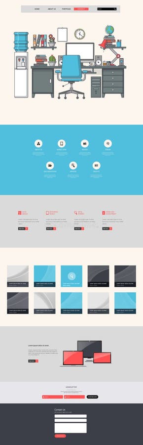 Website Template: One Page Flat Design Style stock illustration