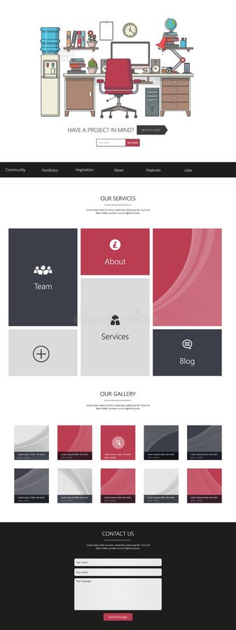 Website Template: One Page Flat Design Style stock illustration