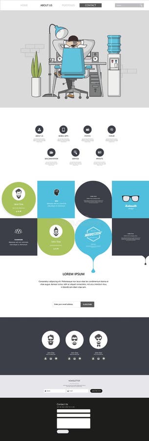 Website Template: One Page Flat Design Style royalty free illustration