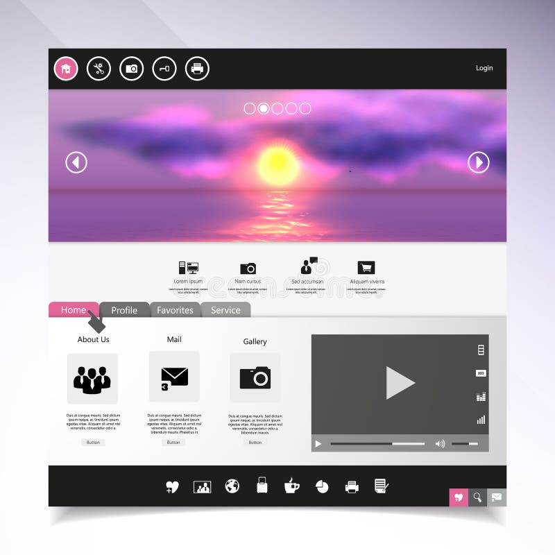 Website template Vector. with photorealistic sunrise, sea illustration.