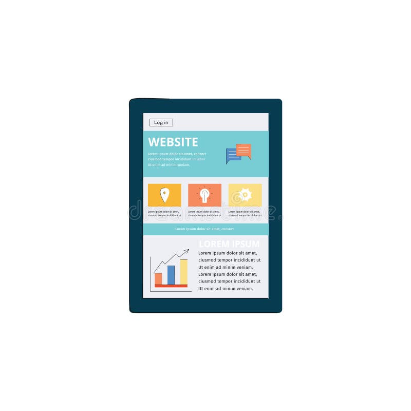 Websiteinterface op moderne die tablet, Internet-webpaginalay-out op het digitale mobiele apparatenscherm wordt gezien stock illustratie Websiteinterface op moderne die tablet, Internet-webpaginalay-out op het digitale mobiele apparatenscherm wordt gezien stock illustratie