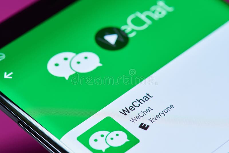 New york, USA - June 10, 2018: WeChat messenger application on android smartphone screen close up view. Digital editorial stock images, royalty-free photos and pictures