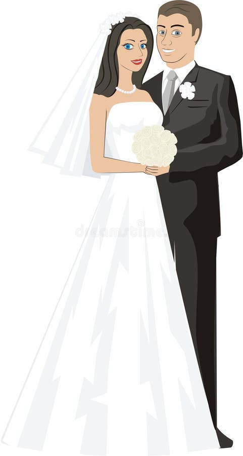 Cute Cartoon Wedding Couple Stock Vector - Illustration of smile