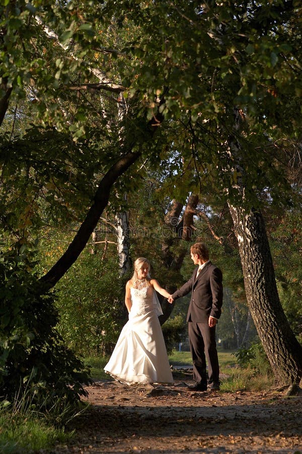 Dopo il matrimonio, coppia di giovani contemplazione del loro amore.