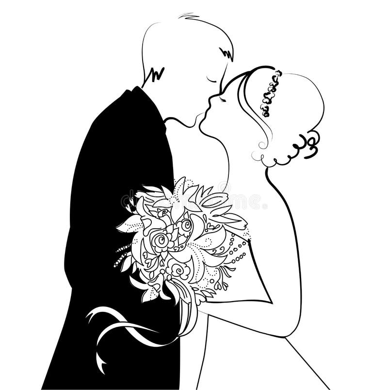 Abstract Wedding Pattern Bride and Groom Silhouette Stock Vector