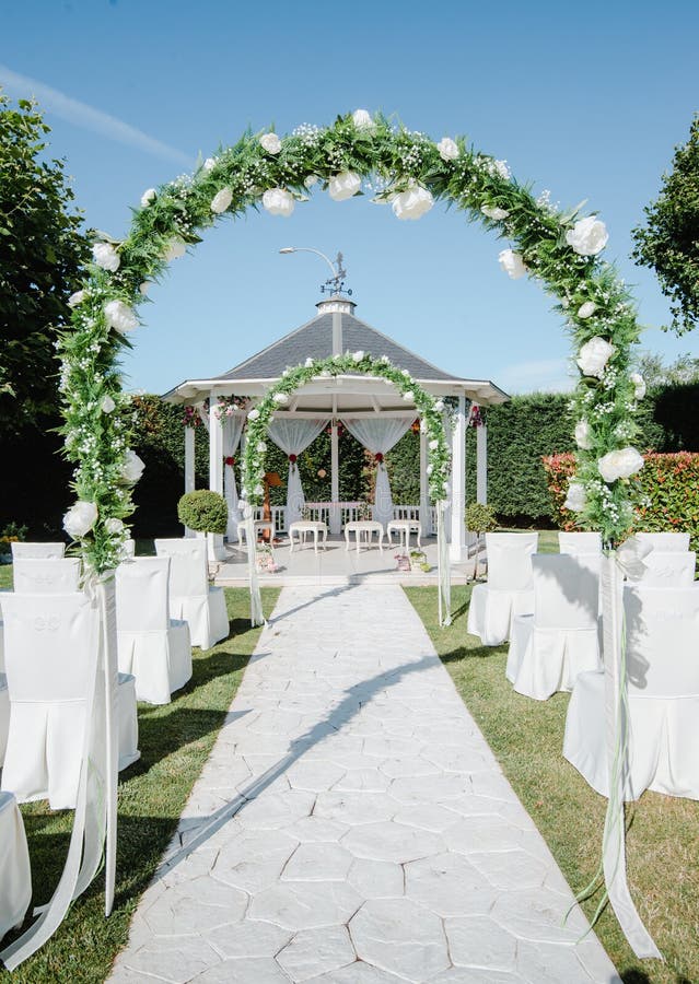 Wedding Altar and Chairs in Green Space Stock Photo Image of holiday
