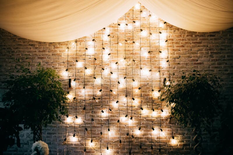 Wedding Arch Decoration with Lights, Wedding Reception Stock Image