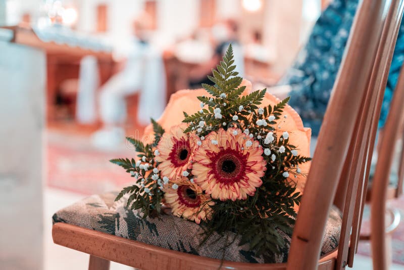 Wedding Bouquet on the Chair Stock Image Image of decoration, pink