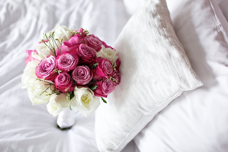 Wedding Bouquet Flower on Bed Stock Photo Image of detail, flowers