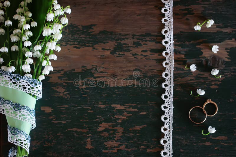 Wedding Bouquet of Lilies of the Valley and Rings Stock Image Image