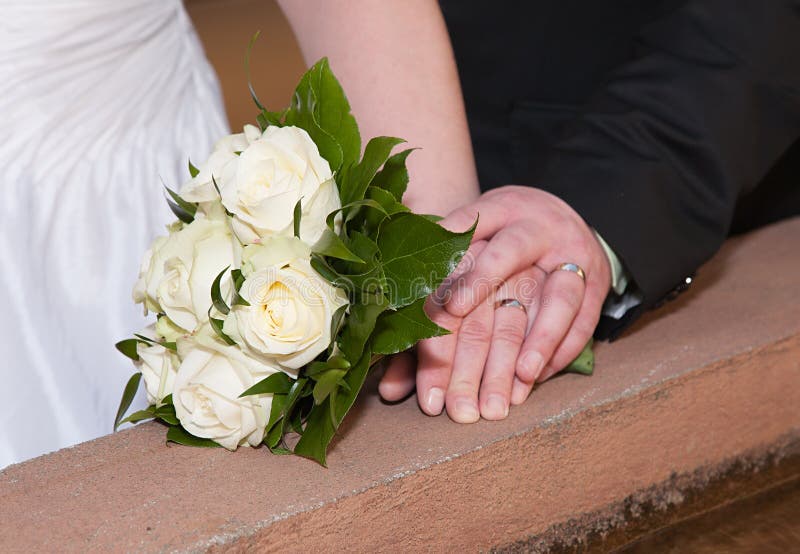 Wedding bouquet and rings stock image. Image of marridge 37721215