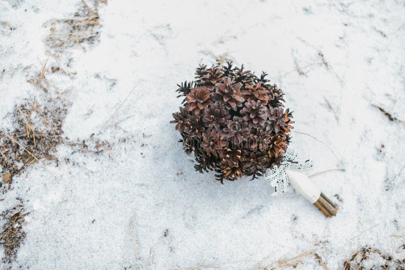 Wedding bouquet on a snow. Wedding cone stock images, royalty-free photos and pictures