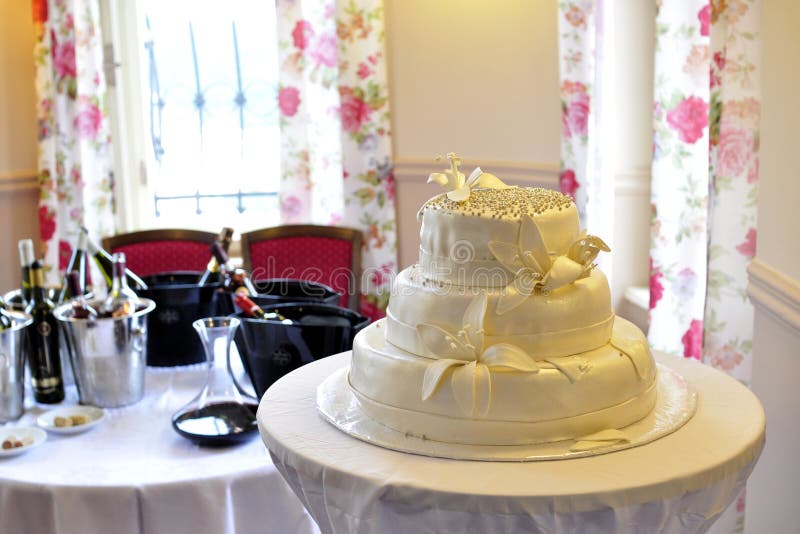 Wedding Cake Bottles of Wine Stock Photo Image of rich, white 32101632
