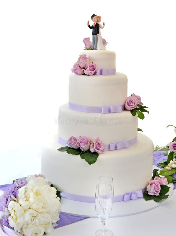 Wedding Cake with Purple Trim Stock Image Image of husband, wedding