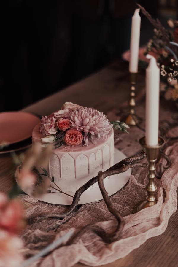 Wedding cake with candles stock image. Image of brown 155775411