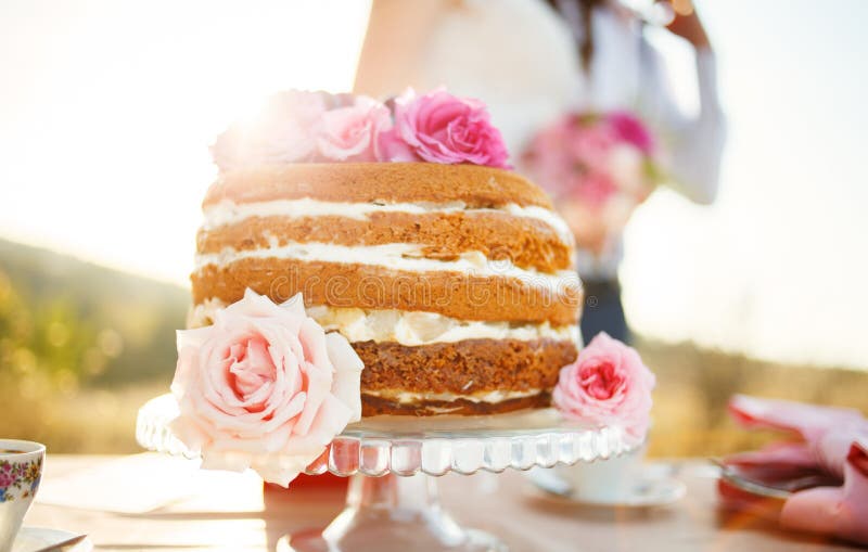 987 Homemade Wedding Naked Cake Stock Photos image