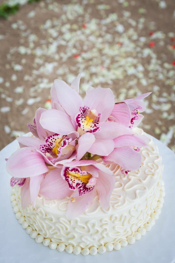 Wedding Cake with Flowers on Top Stock Image Image of together