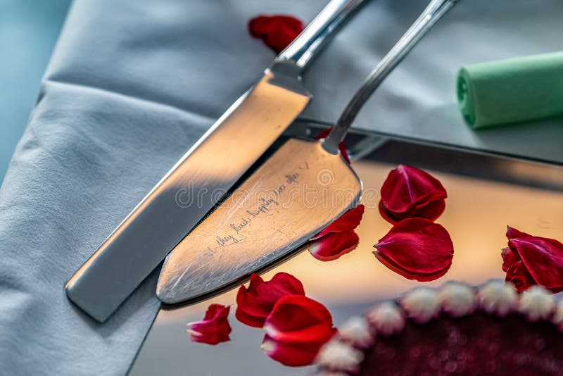 Wedding Cake Knife Tool with Text and they Lived Happily Ever after