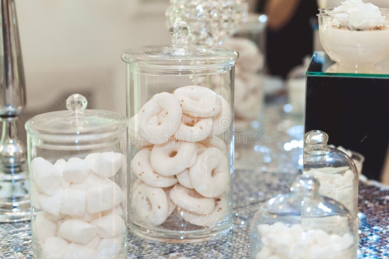 Wedding candy bar table. Cakes and other sweets stock image