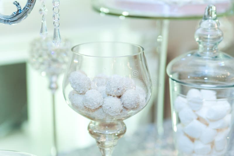 Wedding candy bar table. Cakes and other sweets royalty free stock photo