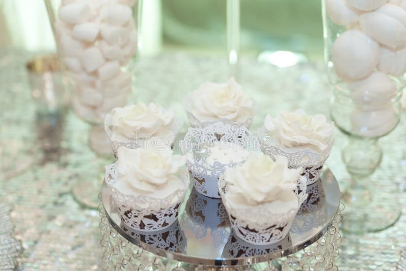 Wedding candy bar table. Cakes and other sweets royalty free stock image
