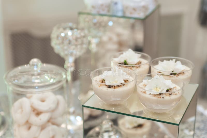 Wedding candy bar table. Cakes and other sweets stock images